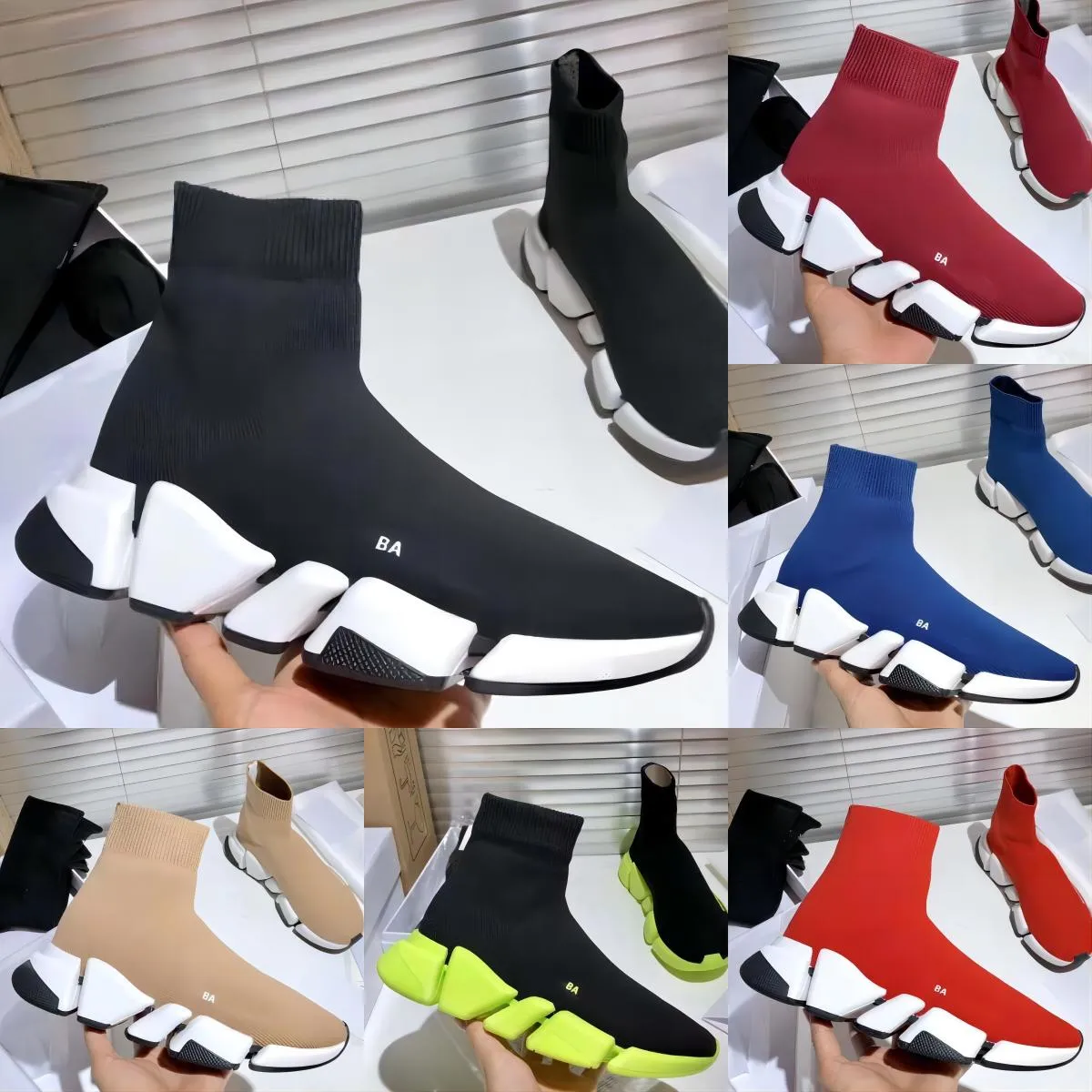 디자이너 양말 신발 여자 신발 패션 섹시 니트 탄성 양말 부츠 남성 스포츠 신발 상자 크기 35-45
