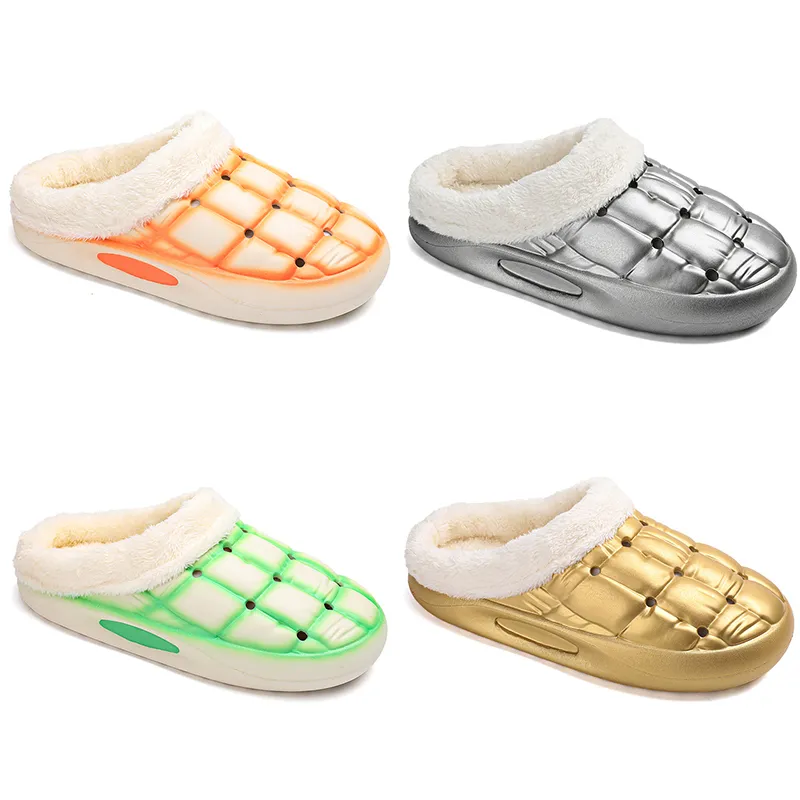 2023 Zapatillas de lana de invierno Cálido Algodón Hombres Mujer Dorado Plata Verde Naranja Negro Tendencia Pareja Color5