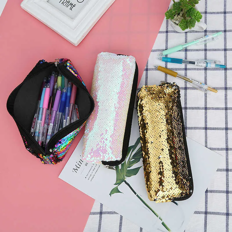 Learning Toys Pencil Case Mermaid Sequins Gift School Pencil Box Pencilcase Pencil Bag School Supplies Stationery