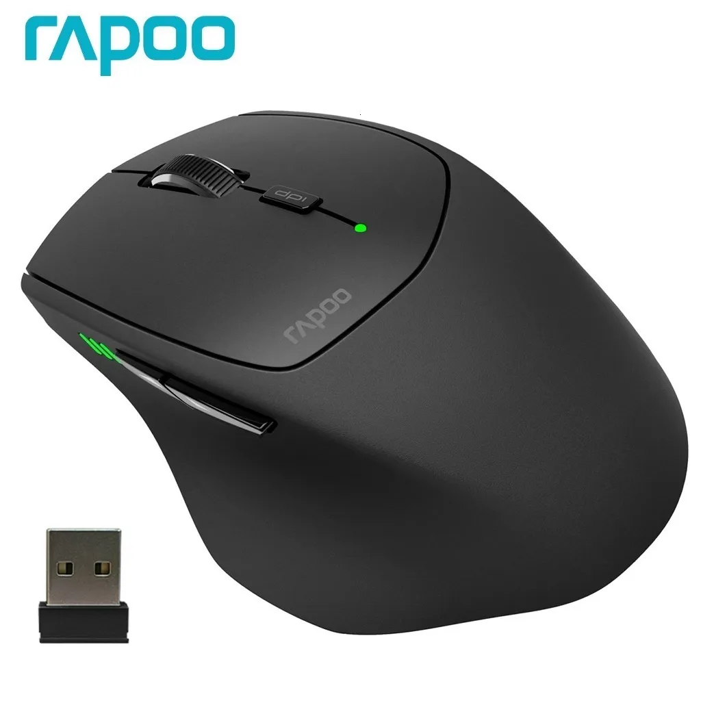 Mice Rapoo MT550 Multi-Mode Wireless Mouse Ergonomic Buetooth Mouse 1600 DPI Optical Mice for Computer PC Laptop Support 4 Devices 230831