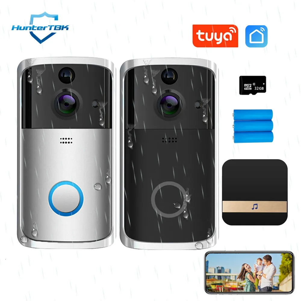 Видео дверные телефоны Tuya Bell Wi -Fi беспроводной дверной звонок с интеллектуальной камерой Интерком с обнаружением движения Водонепроницаемый для домашней безопасности 230830