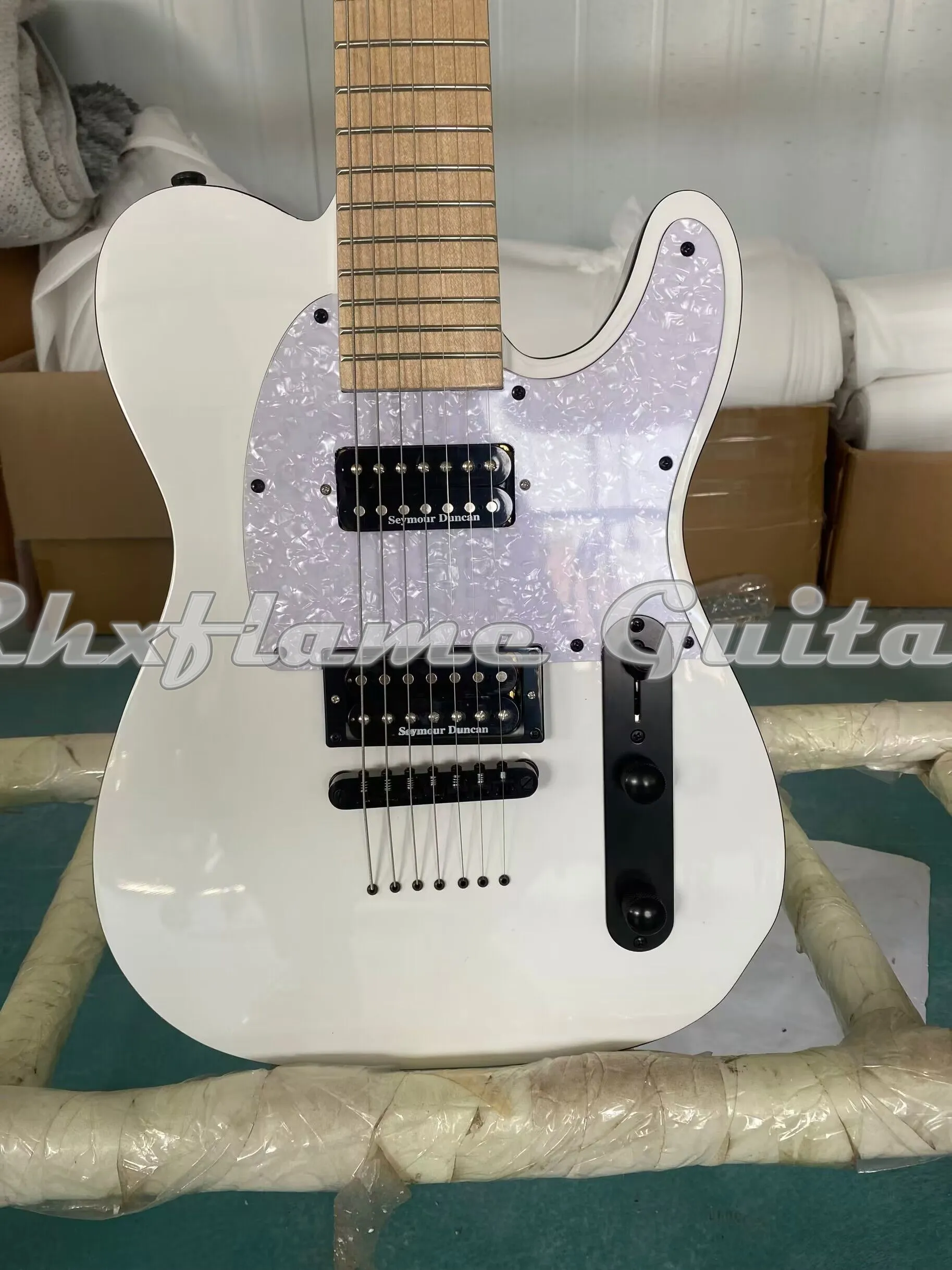 LTD SCT-607B Stephen Carpenter Signed 7 Strings White Electric Guitar String Thru Body Bridge China EMG Pickups Black Body Binding Black Hardware Maple Fingerboard