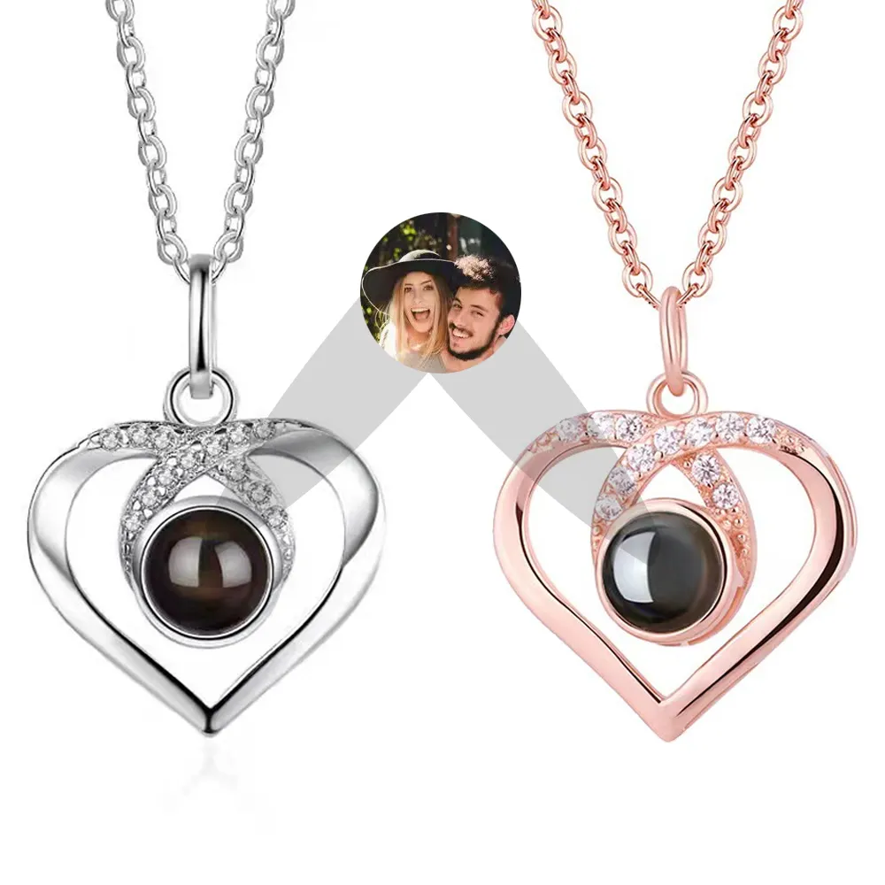Charms Custom Projection Po Necklace Projection Heart Chain Customized Personalized Po Pendant Memorial Wedding Jewelry Gifts 230831