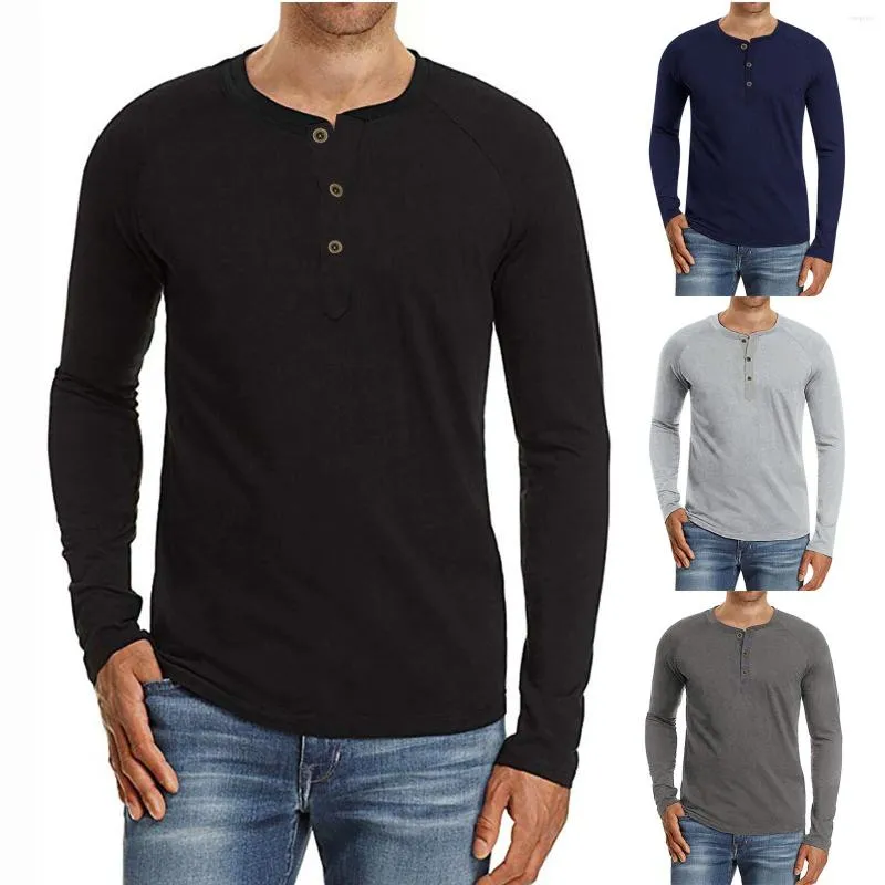 Men's T Shirts Men Casual Slim Fit Henley Long Sleeve Fashion T-Shirt Solid Color Oversized Stretch Soft