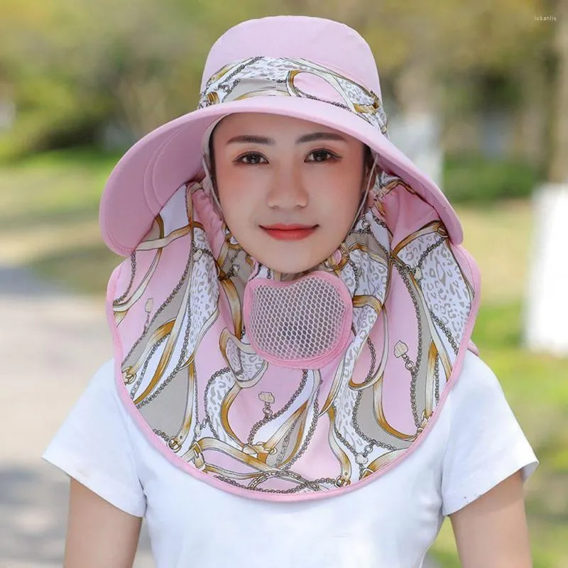 Chapeaux à large bord chapeau vêtements accessoires randonnée casquettes de pêche en plein air fleur impression seau été protection UV femmes soleil avec rabat de cou