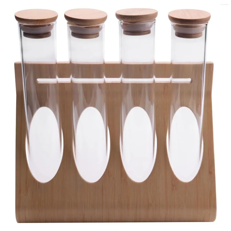 Kitchen Storage Wooden Coffee Beans Tea Display Rack Stand Gl Test Tube Sealed Decorative Ornaments Cereals Canister For Barista