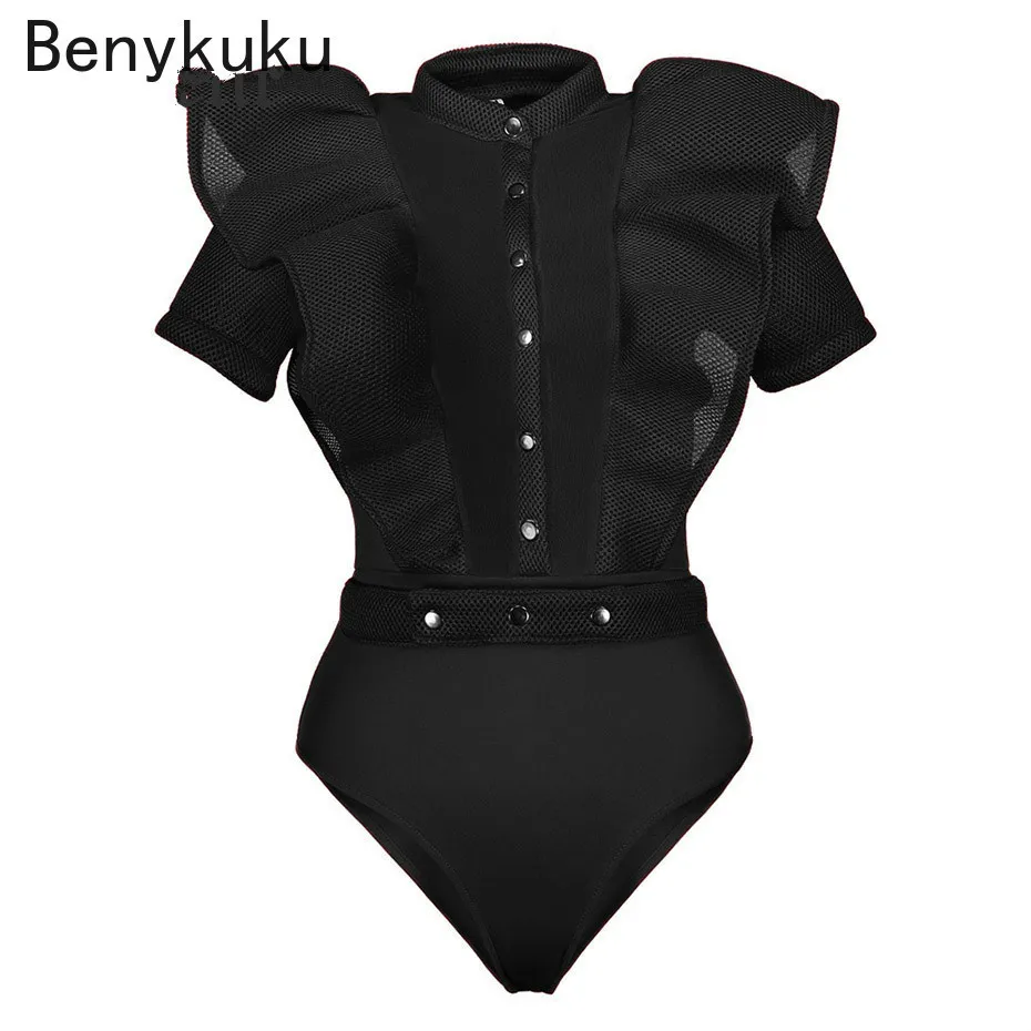 Women's Jumpsuits Rompers Black For Women Gothic Combinaison Femme Sexy Party Body Top Mesh Bodysuit Womens Clothing Romper 230830