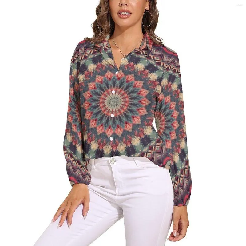 Damenblusen, Retro-Mandala-Bluse, Böhmen-Druck, trendiges Design, Damen-Langarm-Street-Hemden, Sommer-Oversize-Kleidung