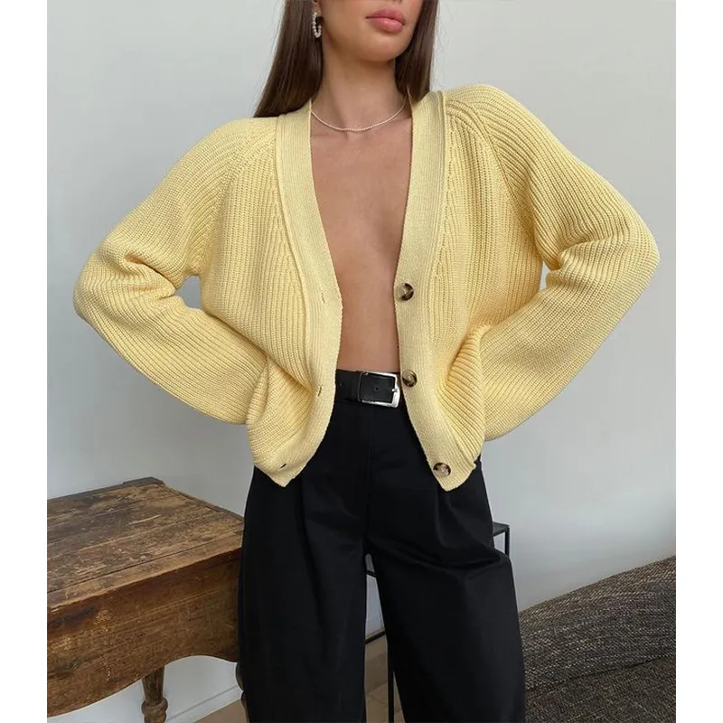 Women's Sweaters Yellow Knitted Cardigan for Women Elegant Casua Loose Sweater Autumn Winter Long Sleeve Basic Warm Jumpers Coat 2023 230831