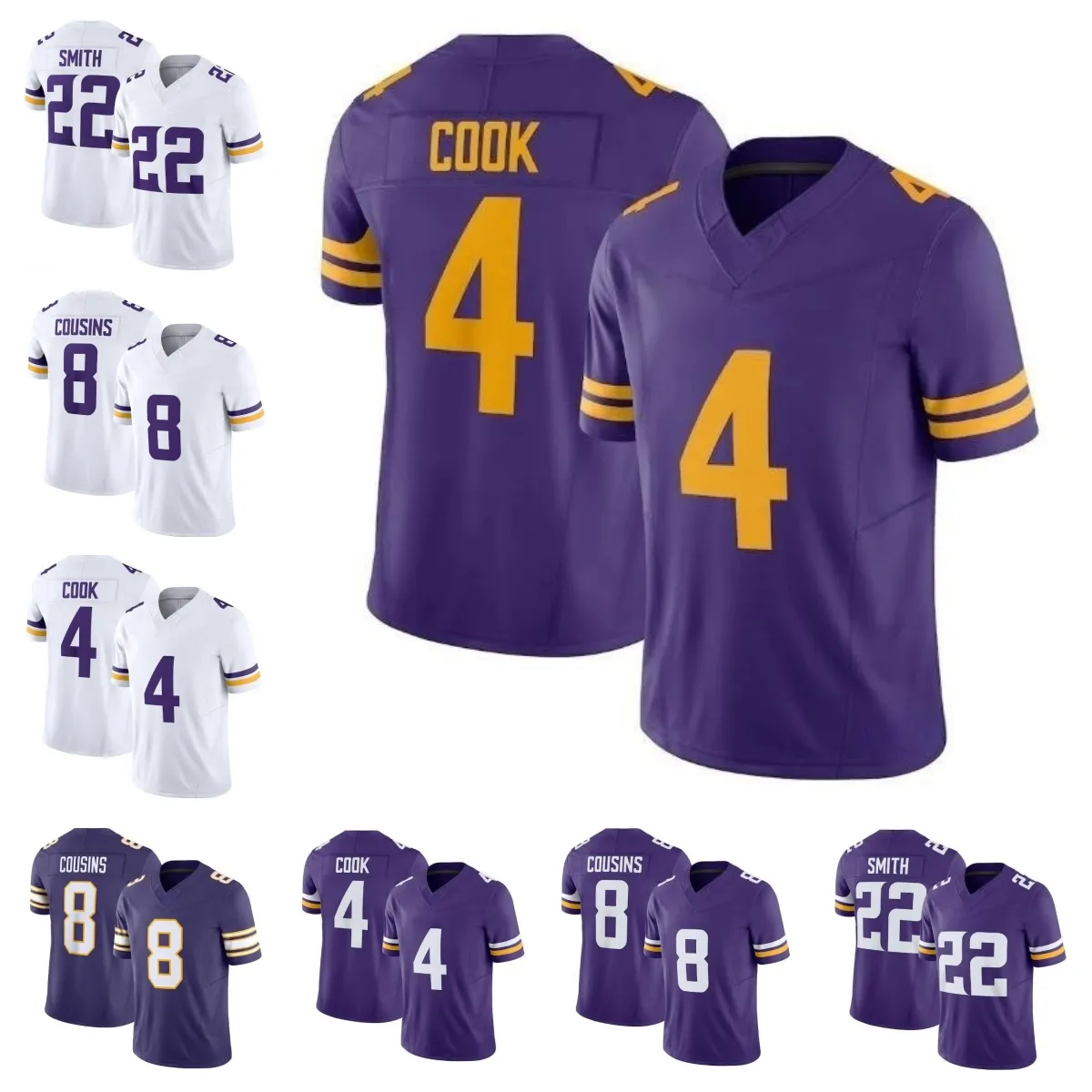 남자 축구 저지#18 Justin Jefferson#8 Kirk Cousins#84 Randy Moss#22 Harrison Smith Purple White Vapor F.U.S.E. 제한된