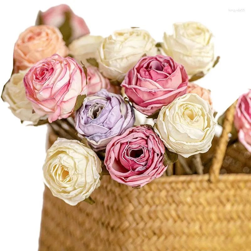 Flores decorativas 6 cabeças artificial rosa flor falsa casamento buquê de noiva pogal adereços casa decoração de jardim simulação seda