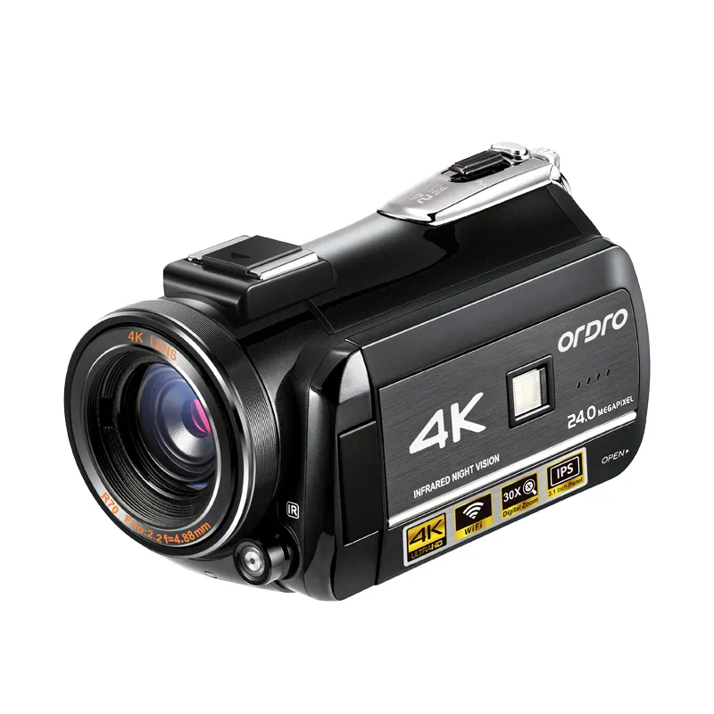 Videocamera Ordro AC3 4K con visione notturna IR - Videocamera professionale per vlogging, YouTube e blog - Registratore digitale per riprese di alta qualità