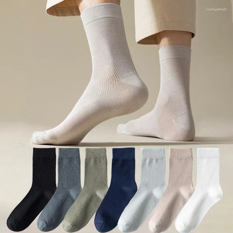 Men's Socks 5 Pairs Men High Quality 96% Pure Cotton Summer Antibacterial Business Deodorant Sock Mesh Breathable Solid Color Casual