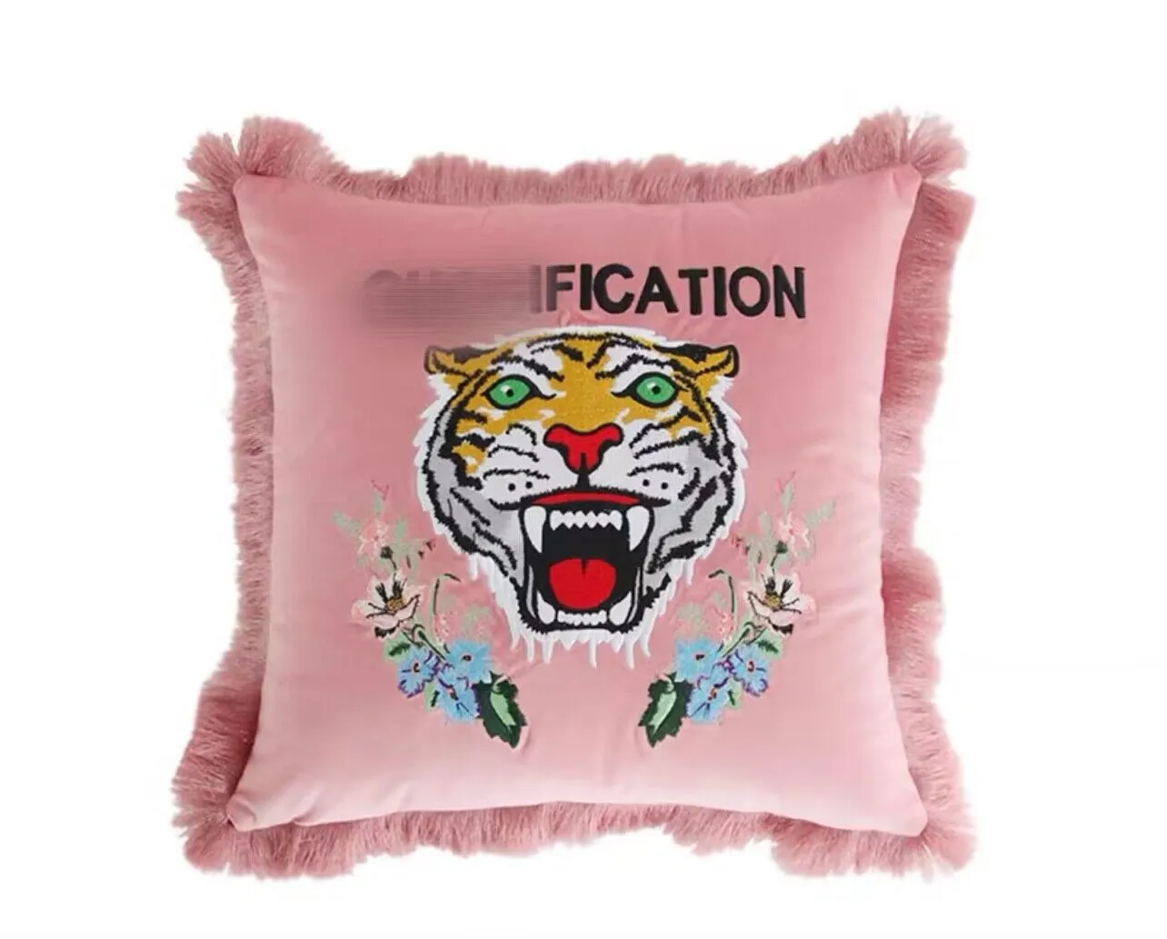 Funda de almohada de diseño de lujo Funda de cojín con bordado de patrón de tigre clásico 45 * 45 cm para decoración del hogar y festivales Regalos nuevos para el hogar de Navidad