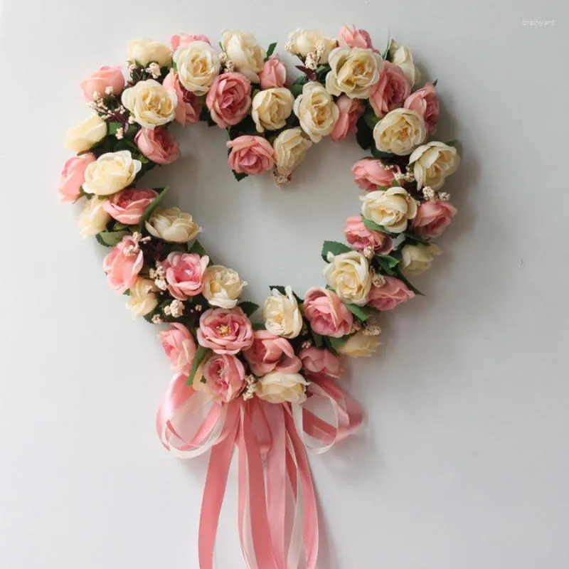 Flores decorativas arco de casamento coração rosa floral swag para lintel artificia peças centrais porta janela decoração para casa