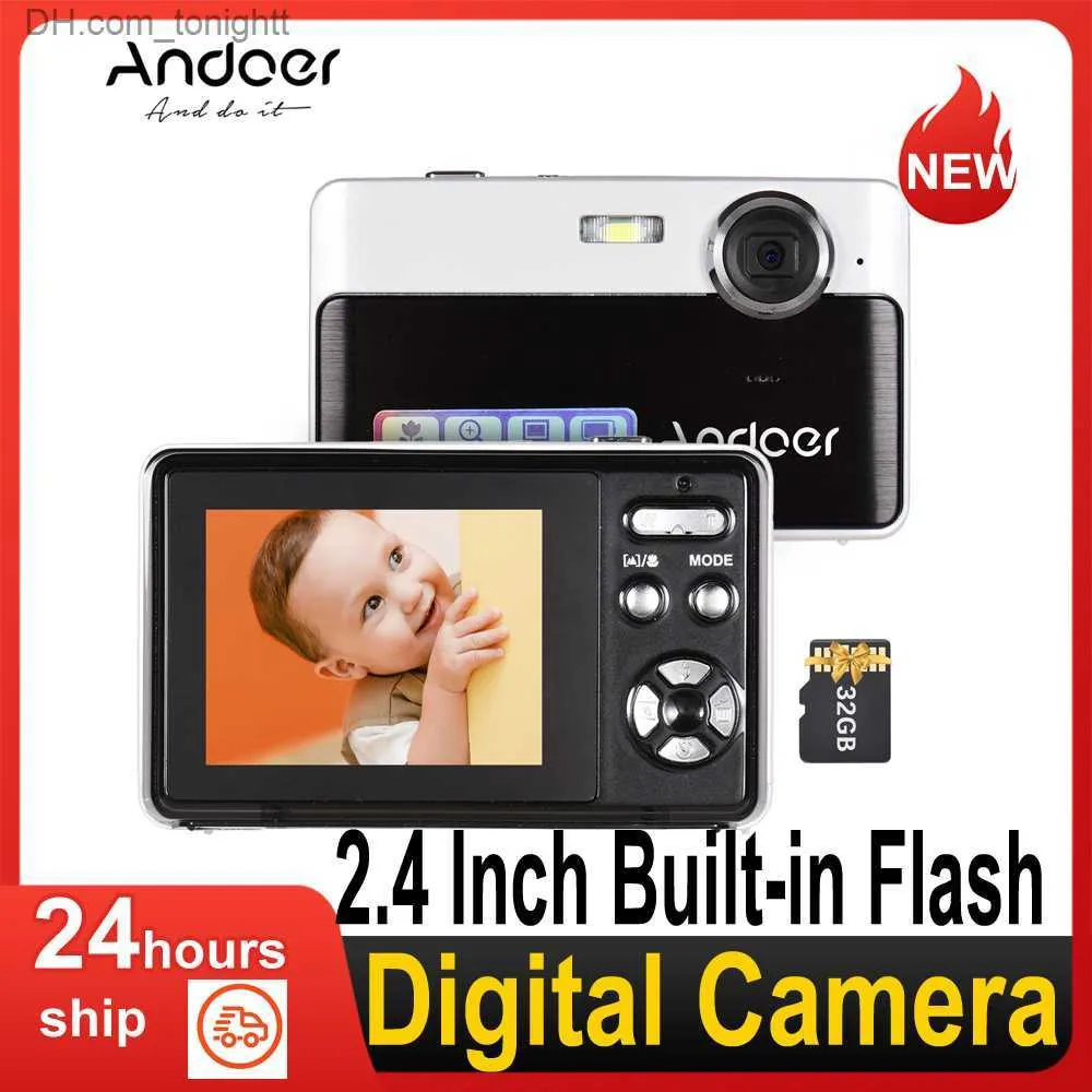 Camcorders Andoer 4K Цифровая камера Camerder 2,4 дюйма встроенная батарея флэш-батарея с 32 ГБ карты памяти Рождественский подарок для детей подростков Q230831