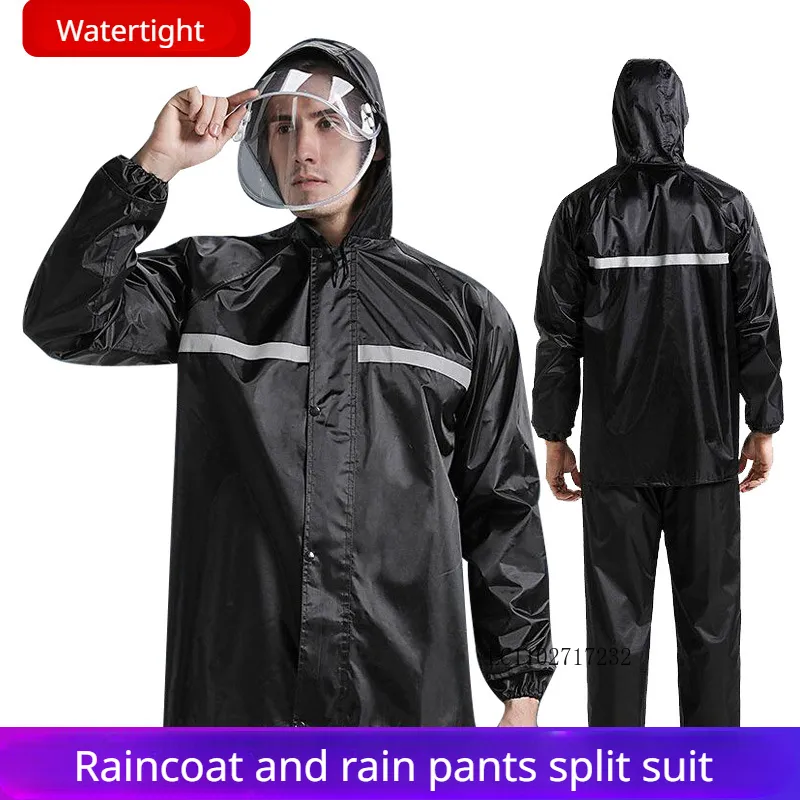 Impermeables Oxford Tela Impermeable Split Protección laboral Montar al aire libre Reflectante Split Impermeable Pantalones de lluvia Conjunto Chaqueta de lluvia Poncho Hombres 230831