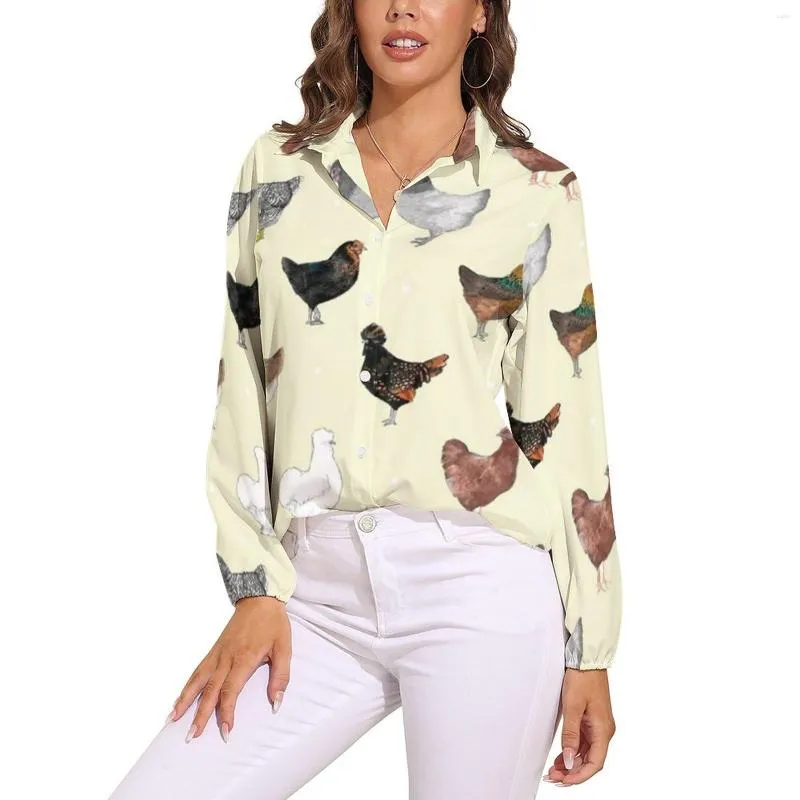 Blusas femininas várias blusa de frango manga longa bonito animal impressão na moda feminina casual camisas oversize impresso presente superior