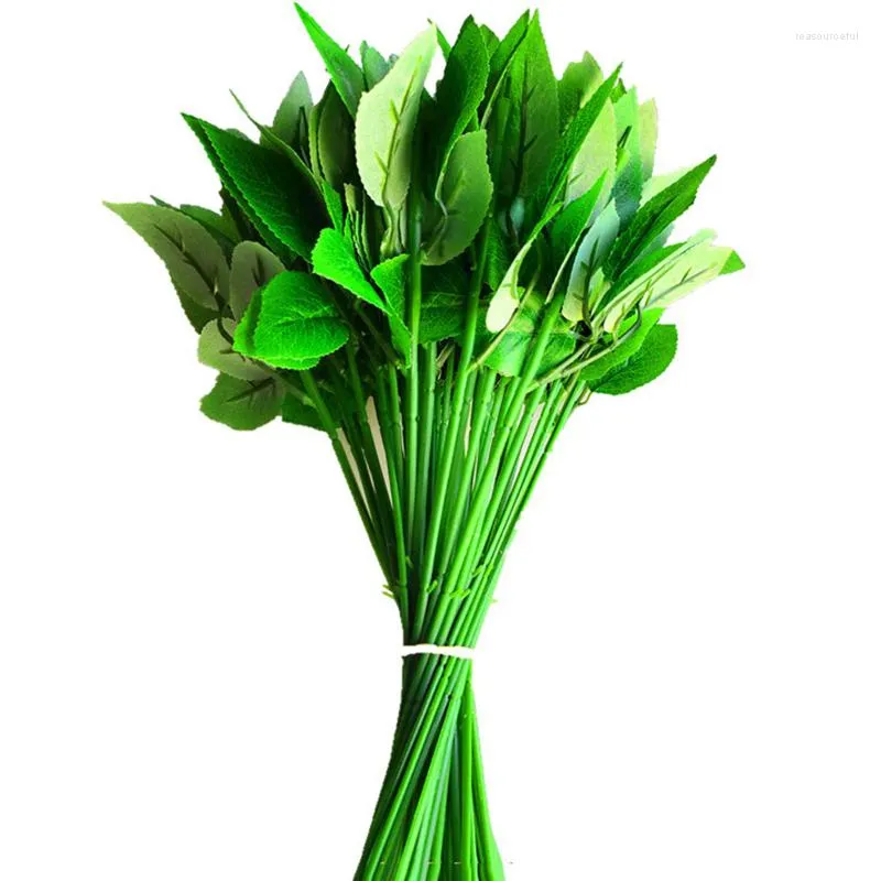 Decoratieve bloemen 10 stcs 33 cm kunstmatige groene bloem stengel simulatie plastic rozenbladeren huwelijkshome decoratie diy bloemen handgemaakt