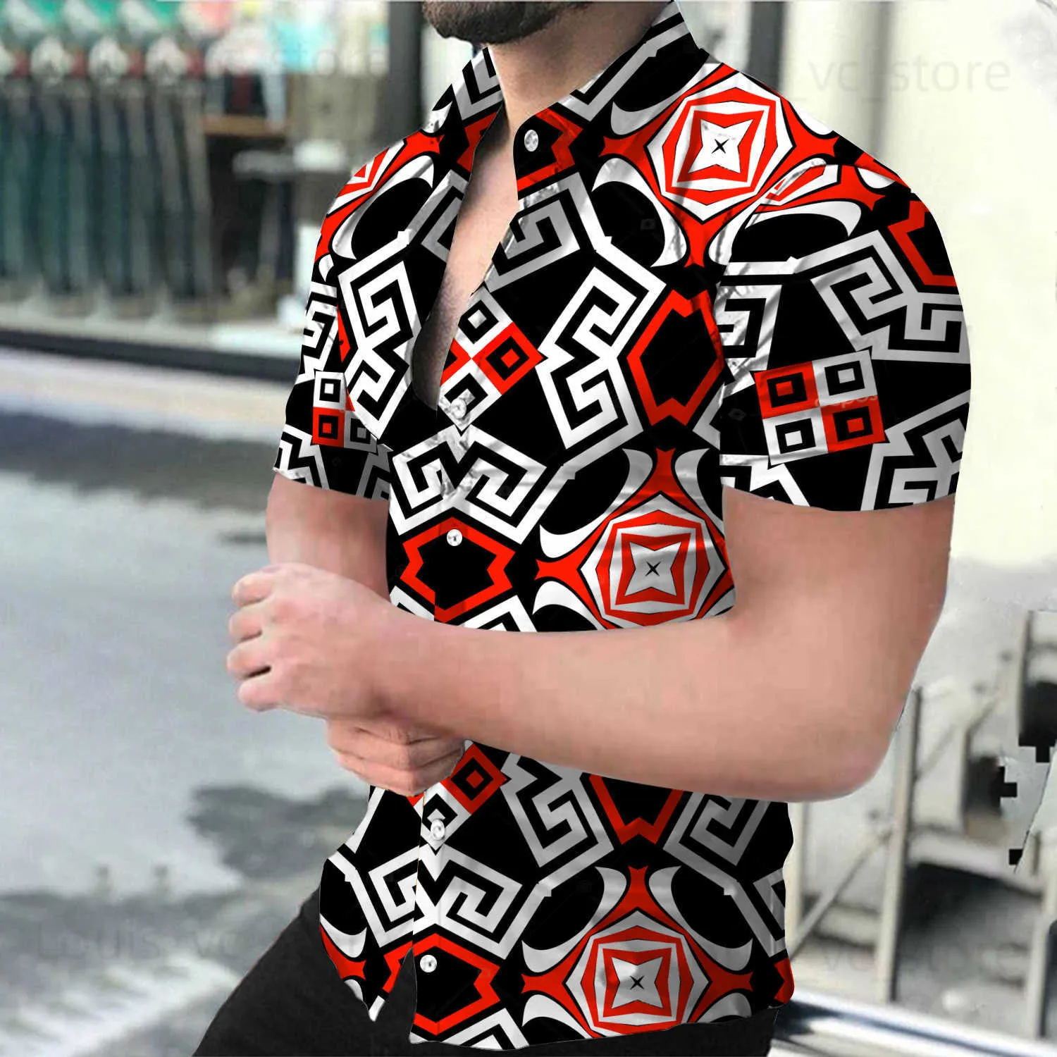Chemises décontractées pour hommes Haute qualité mode hommes surdimensionnés chemises sociales décontractées imprimer à manches courtes vêtements pour hommes bal fête Cardigan Blouses S-4XL T230831