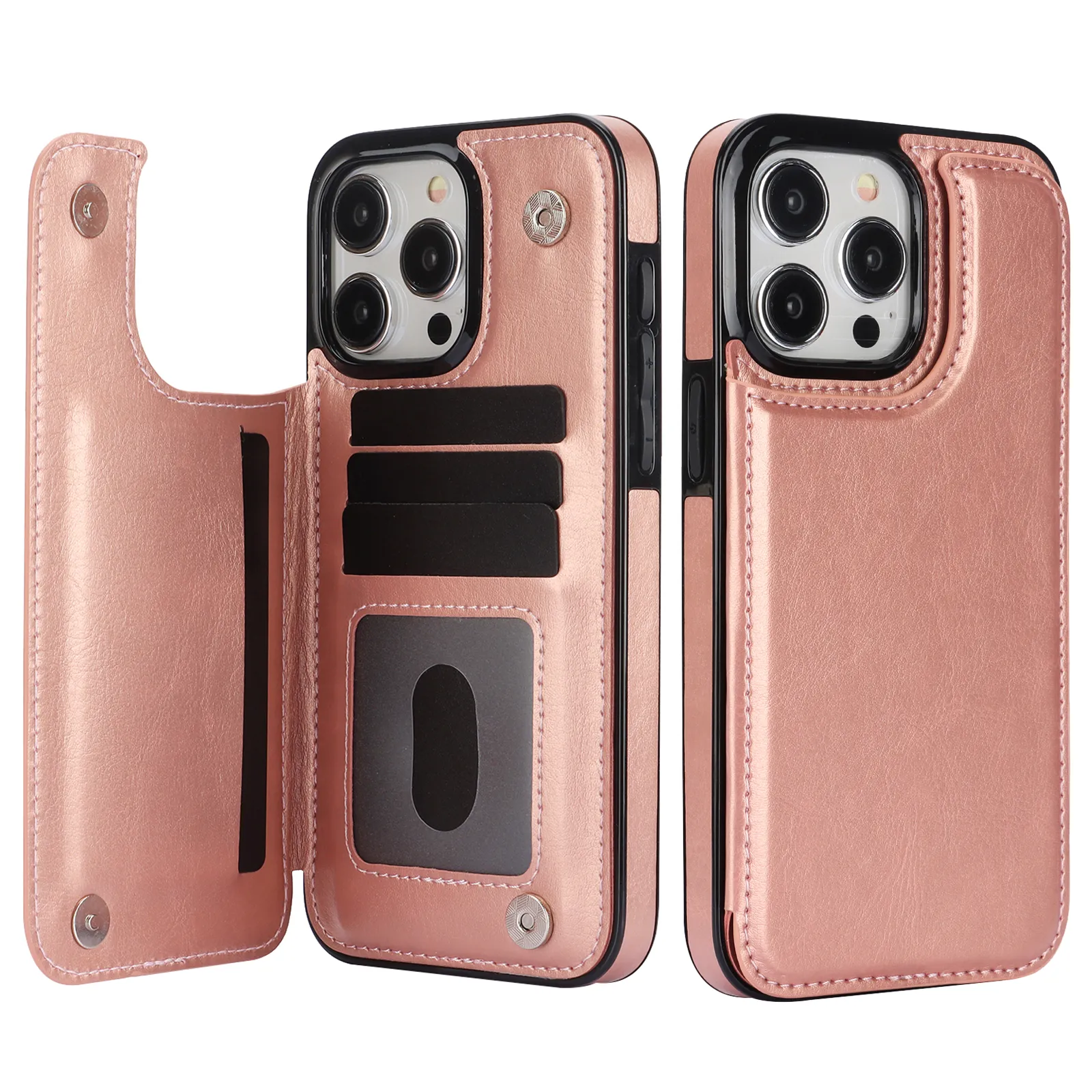 Étui portefeuille à rabat magnétique en cuir mince, étui portefeuille avec porte-cartes pour iPhone 15 Pro Max 14 13 12 11 XR XS 8 7