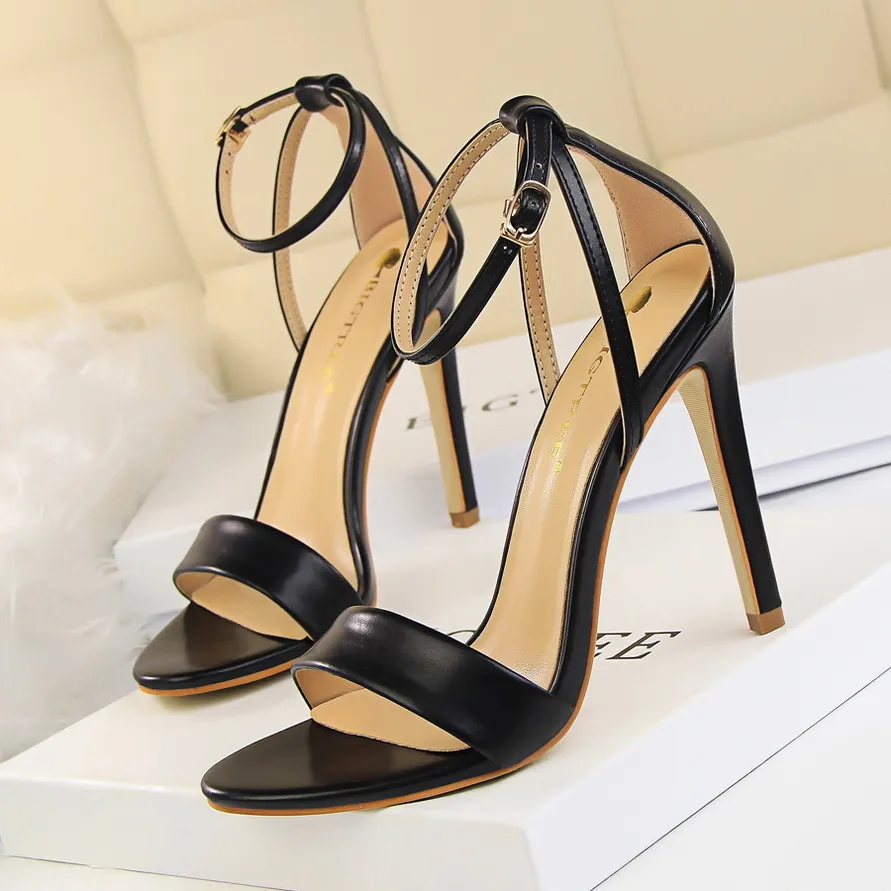 New One Button High Heel Sandals Women's Thin Heel Open Toe High Heels Sexy Nightclub Women's Shoes Size 35-40