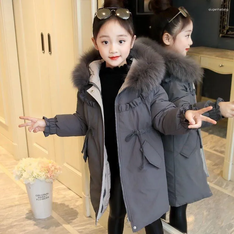 Down Coat Kids Winter Long Jacket For Girls Clothing Teens pojkar kläder Faux päls krage snöar ytterkläder rockar parka barn