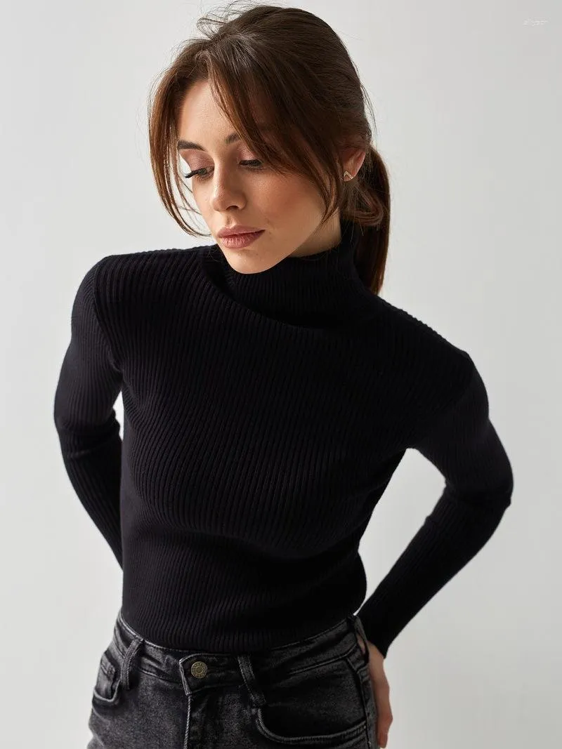 Suéteres para mujer Mujeres Suéter de cuello alto Negro Elegante Jersey Punto Otoño Invierno Mujer Jumper Moda Manga larga Damas