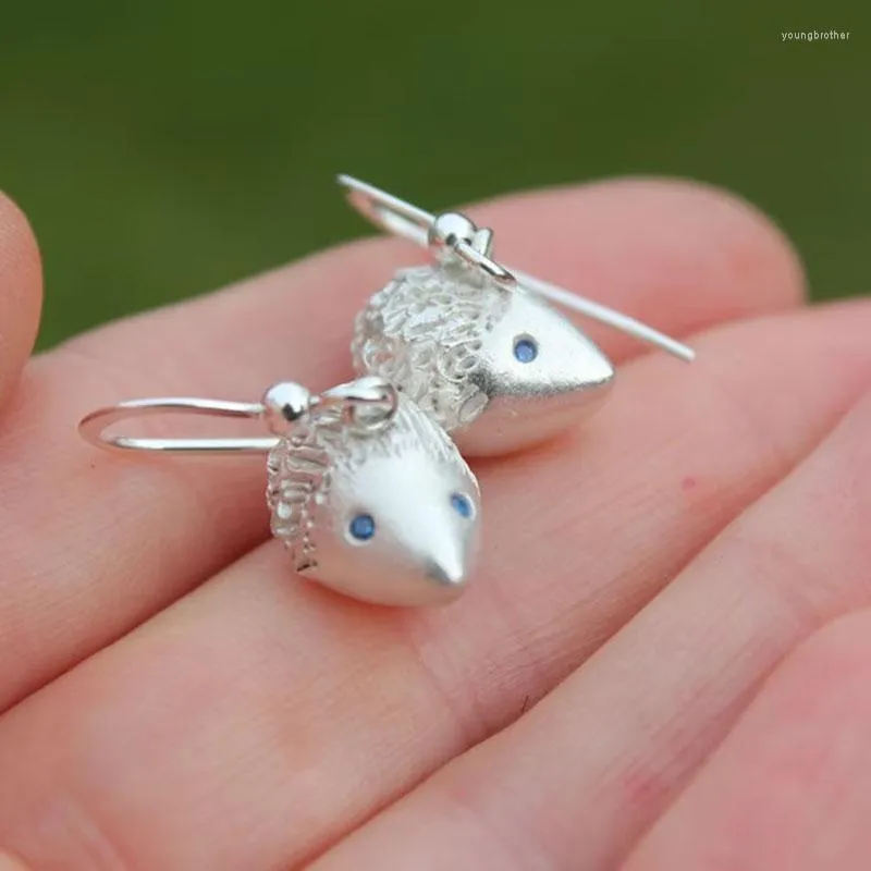 Dangle Earrings Dainty Hedgehog Blue Crystal Drop Ladies Girls Chic Jewelry Silver Color Little Cute Animal For Birthday Gift