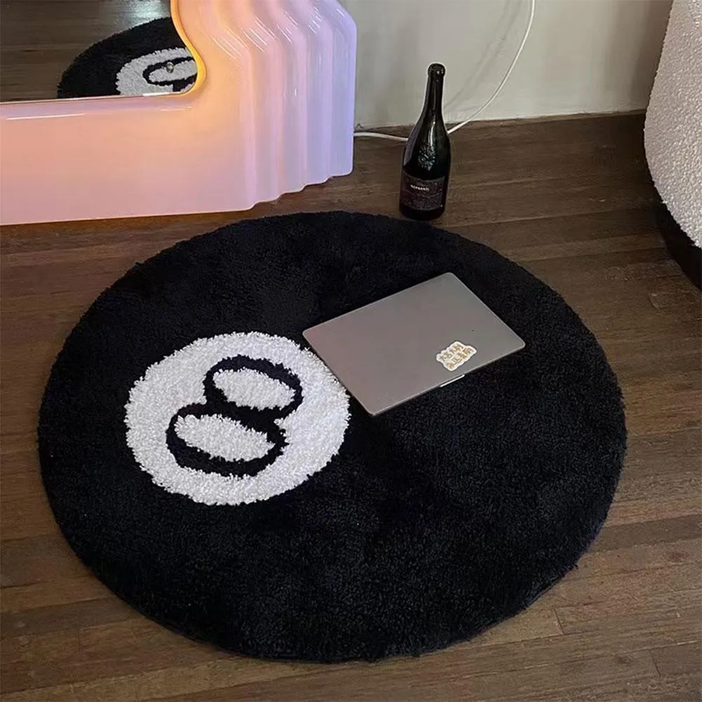 Tapijten Zwart Simulatie Biljart 8 Ball Ronde Massaal Tapijt Slaapkamer Woonkamer Pluche Tapijt Badkamer Antislip Vloermat Home Decor 230831