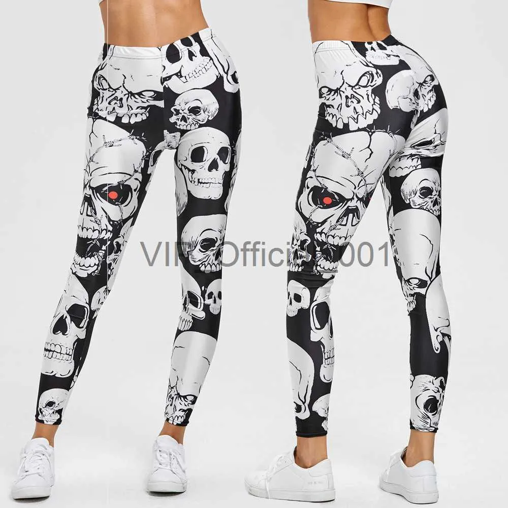 Estilo Punk Crânio Leggings Mulheres Impresso Leggings Cintura Alta Esportes Skinny Fitness Leggings Esporte Mulheres Fitness Yoga Calças X0831