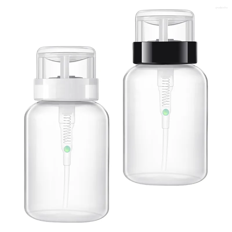 Nail Gel 2pcs 200ml Polish Remover Press Bottles Empty Lockable Pump Dispenser (Black Neck And White Bottle)