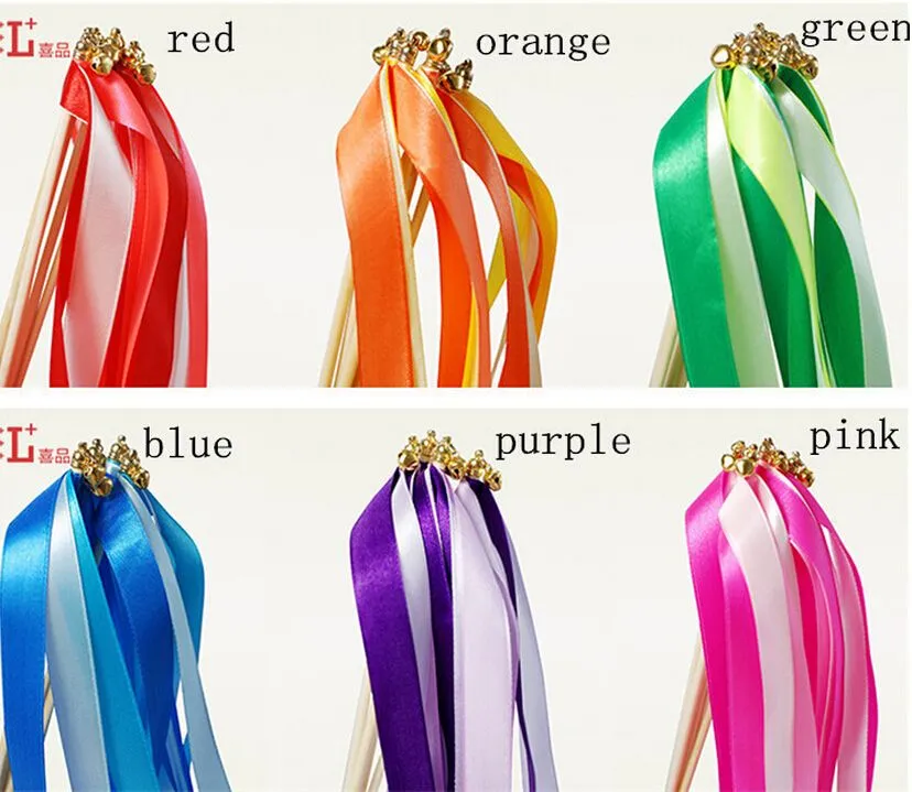 Colorful Magic Wand Fairy Ribbon Wedding Ribbon Wands With Bell TWIRLING STREAMER Wedding Favors Wedding Decoration Party supplies