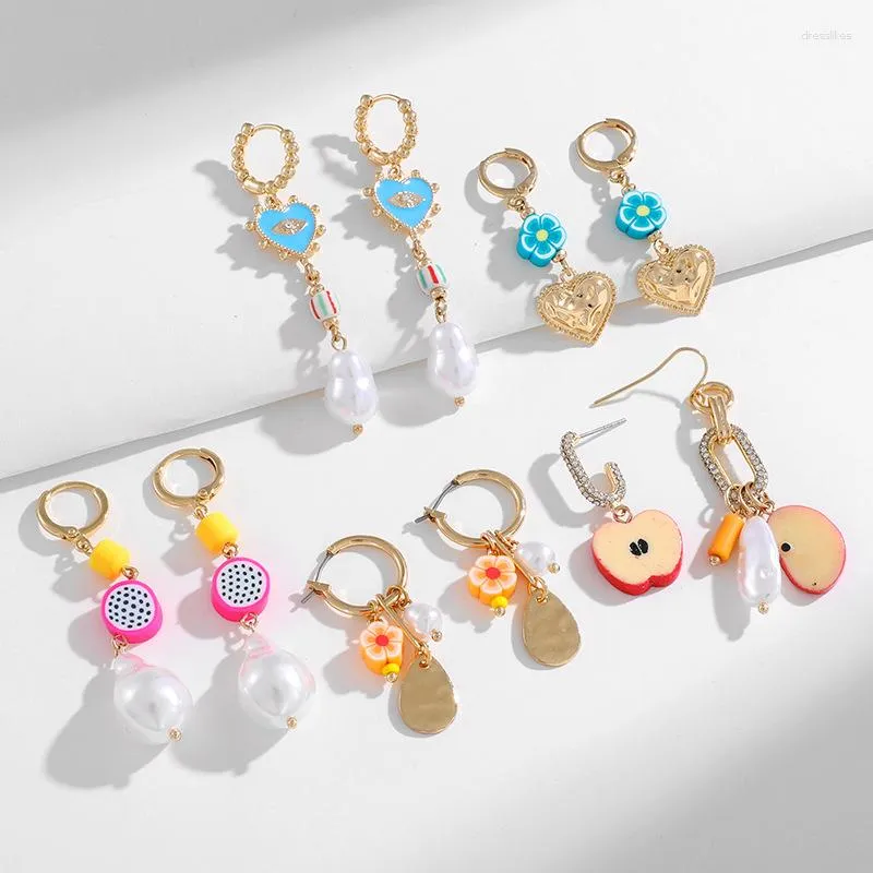 Boucles d'oreilles pendantes coréennes créatives, perles de fruits, mode d'été pour femmes, bijoux cadeaux amusants en perles