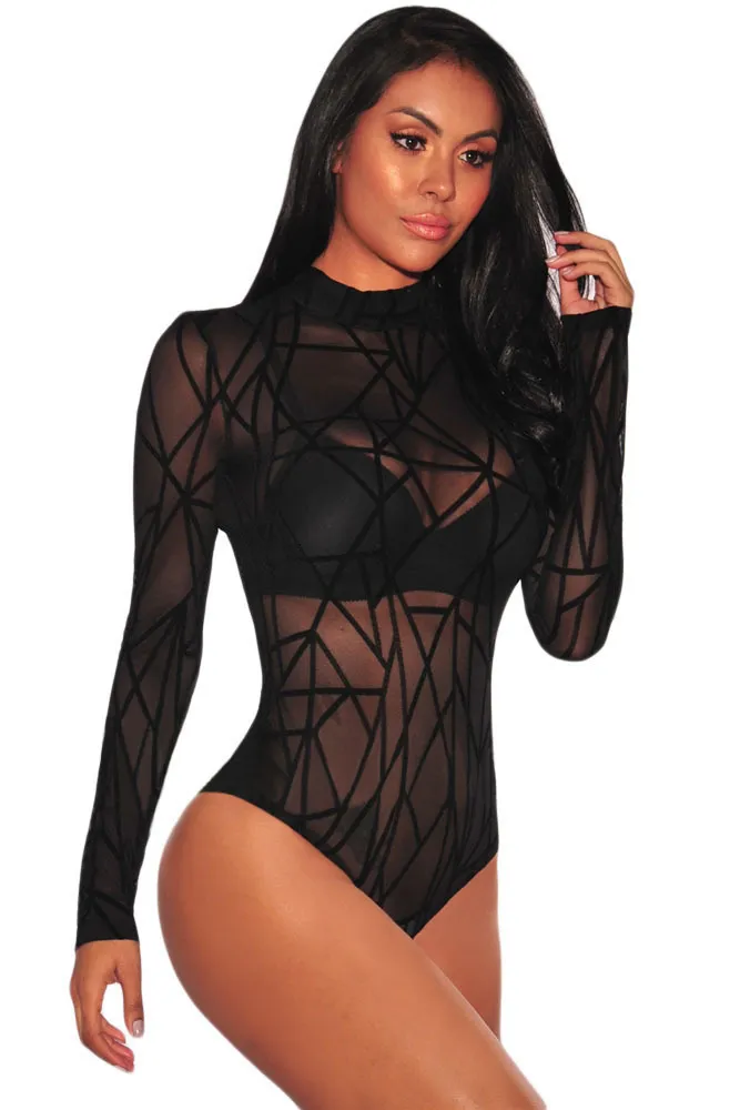 Black-Sheer-Mesh-Geometric-Velvet-Bodysuit-LC32166-2-2