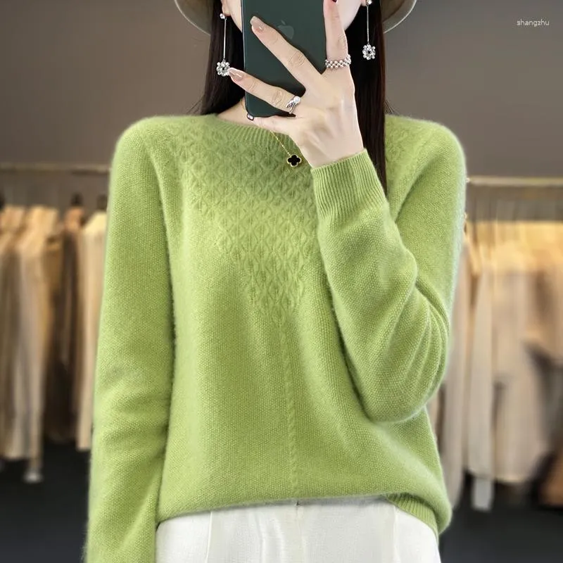 Sueteres De Mujer Sueter De Punto De Cuello Redondo De Lana Pura Listo Para Usar De Una Linea Jersey Ahuecado Venta De Color Solido De 24 09 DHgate