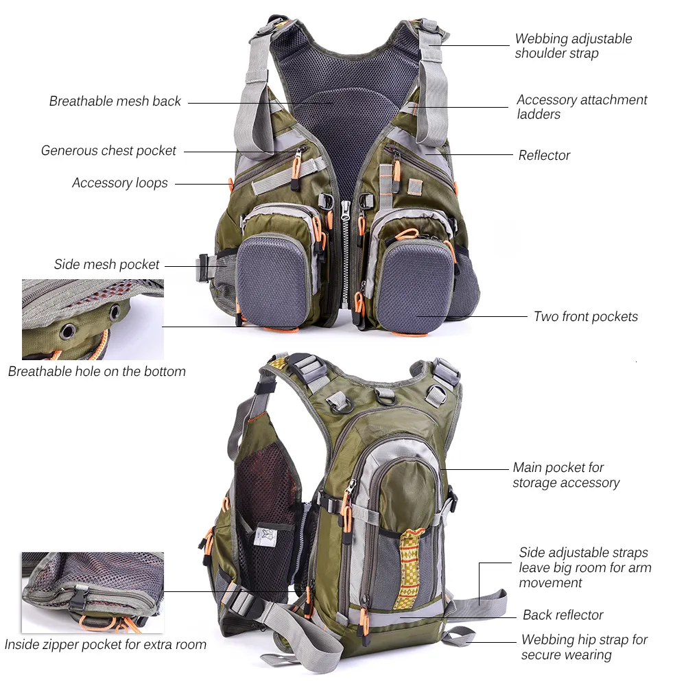 600D Oxford Cloth Outdoor Fishing Vest Multi-pocket Fly Fishing