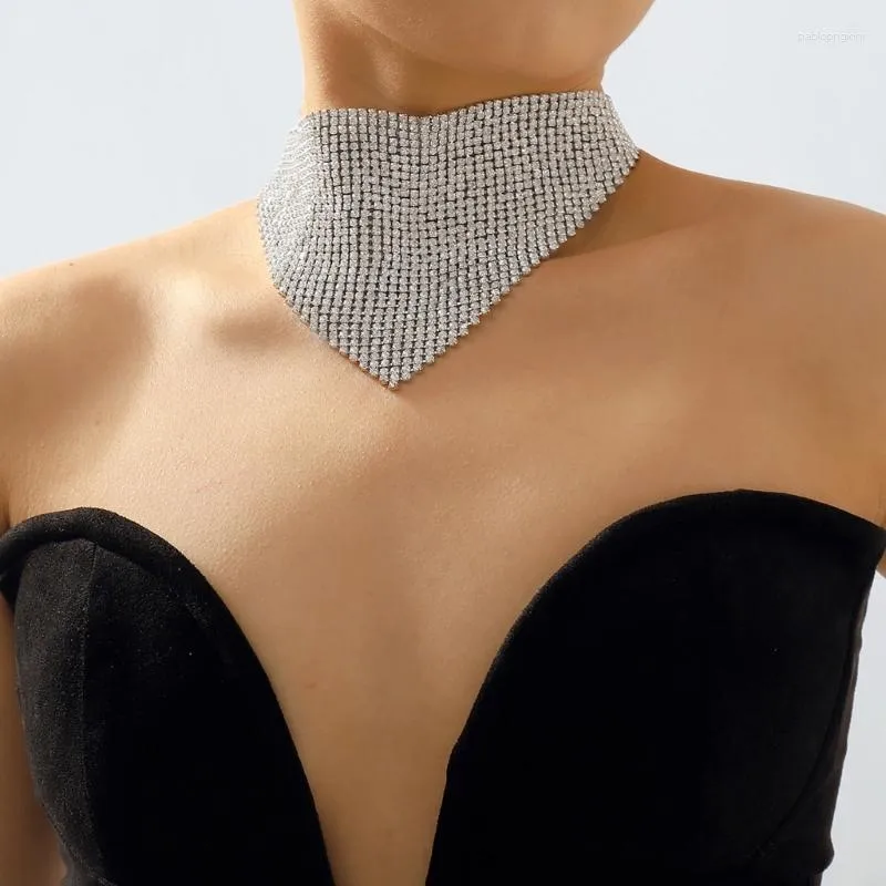 Chains Wide Crystal Bib Collar Necklace Rhinestones Choker Full Clavicle Chain Jewelry For Drop_voghion.com