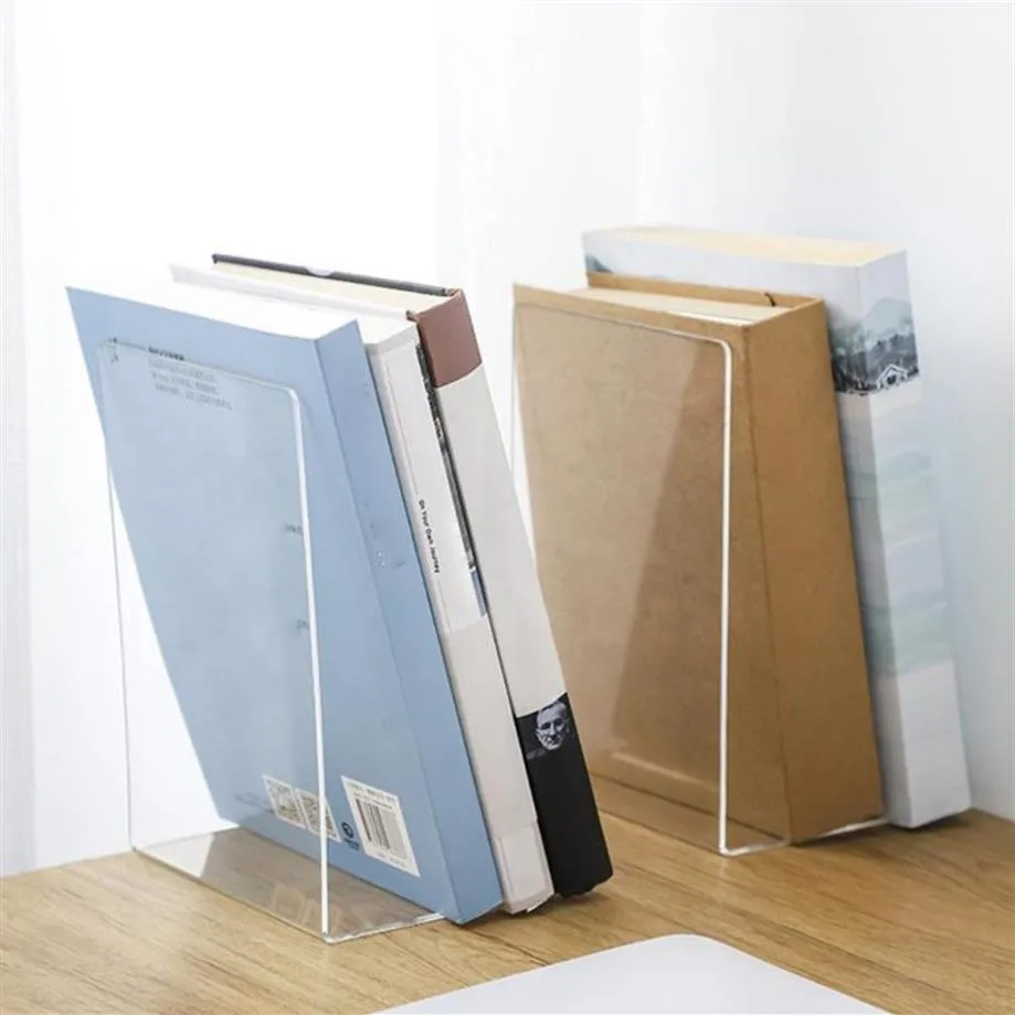 Hooks & Rails 1Pc Transparent Acrylic Bookend Stand Bookshelf Desktop Decorative Storage Rack299d