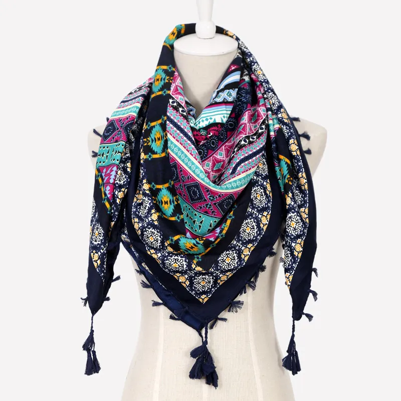 Foulards Foulard Femme Bufanda Mujer Bohème Coton Écharpe Dames Grand Carré Imprimé Châle Russe Ethnique Femmes Wraps Hiver Gland Foulards 230831