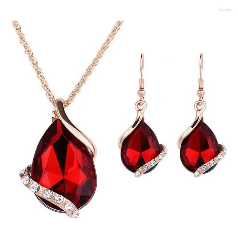 Necklace Earrings Set European And American Fashion Drops Gemstones Collarbone Necklaces Pendants Simple Women's Accessories