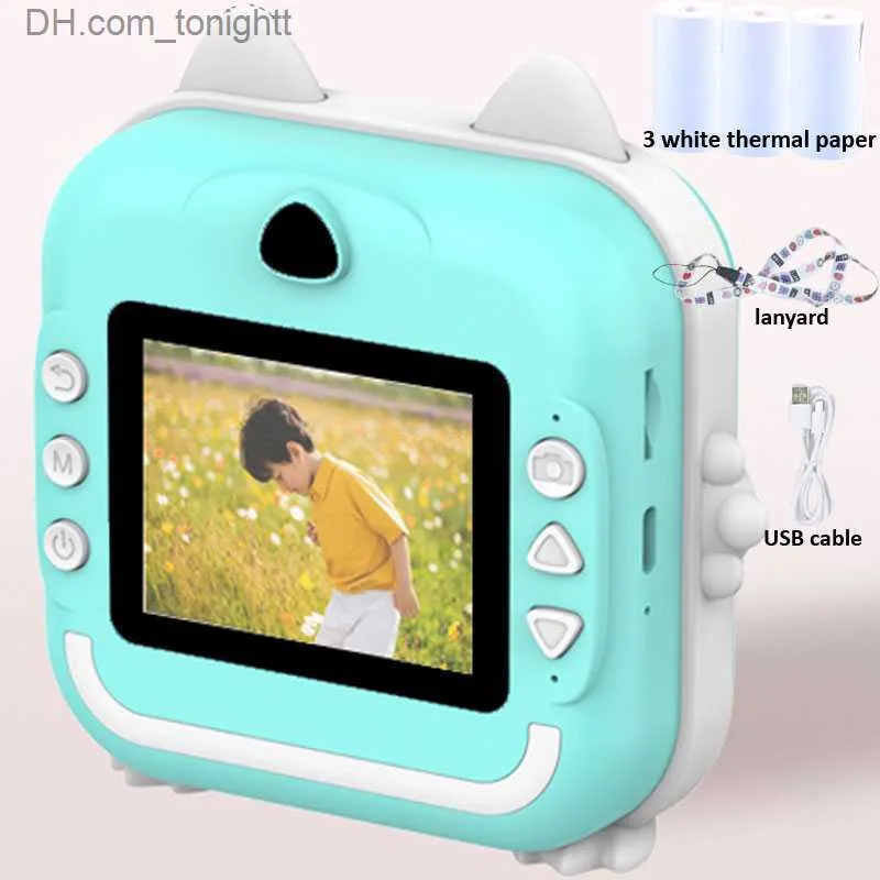 Videocámaras Niños Cámara instantánea Impresora 2.4 pulgadas Pantalla IPS Full HD Luz digital Oreja con cordón Regalos de cumpleaños Juguete Q230831