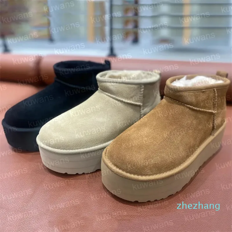 2023-5cm Platform Height Women Classic Mini Platform Boot Matte Fur Snow Boots Slippers Suede Wool Winter Ankle Sherpa Sweater Letter