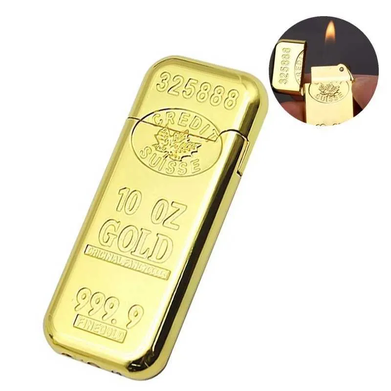 Creative Metal Gold Brick Torch Lighter Multipurpose Cool Refillable Candle Butane No Gas Lighters Free Fire Smoking Accessories KG99