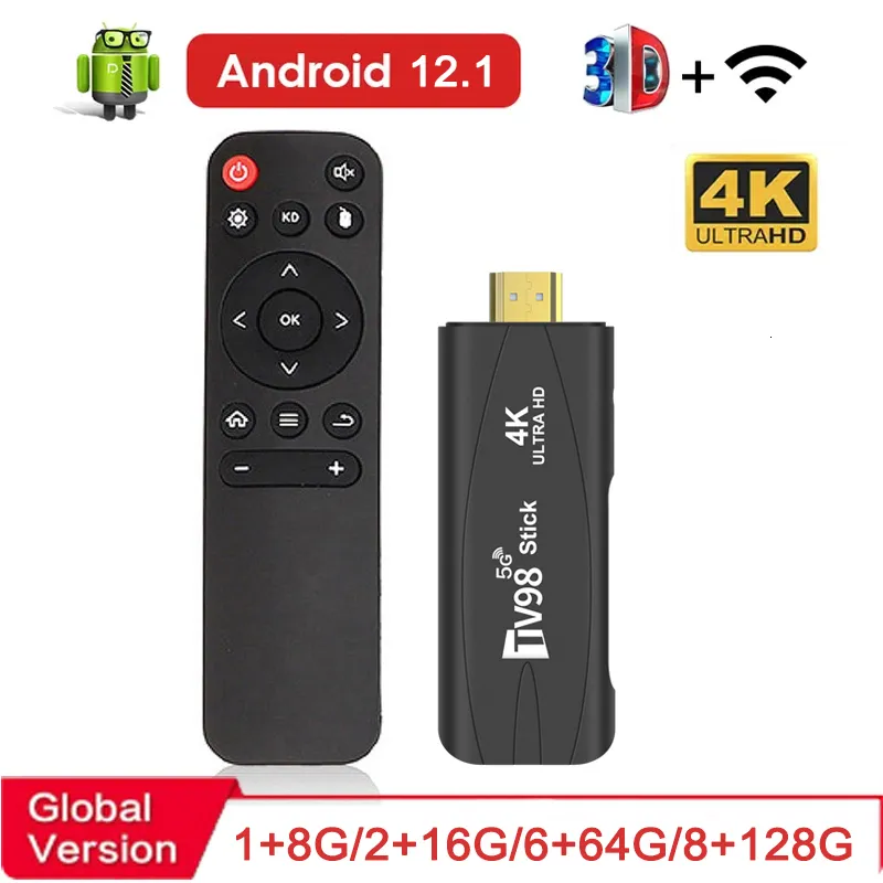 TV98 4K Smart TV Stick Android 12.1, Dual Band WiFi, Rockchip 3228A, 8GB  RAM, 128GB Storage, HD 3D Streaming Media Player From Ping04, $12.7