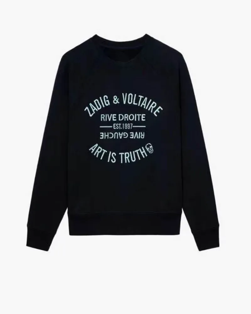 Designer Zadig Voltaire Mulheres Hoodies Pulôver Clássico Letra Impressão Em Torno Do Pescoço Das Mulheres Moletom Moda Casual Mangas Compridas Tops