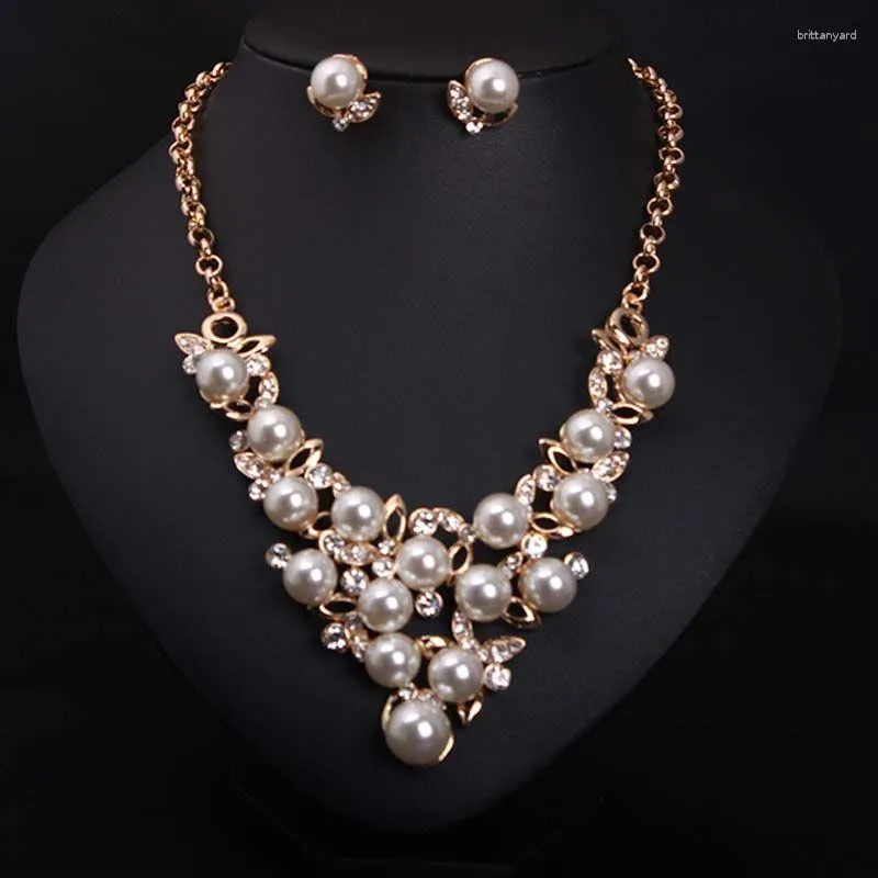 Necklace Earrings Set White Pearl Jewelry Womens European And