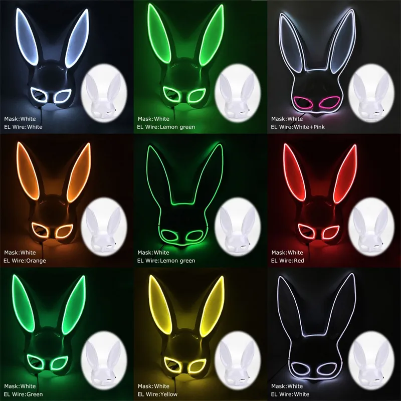 Party Masks Carnival EL Wire Bunny Masque Masquerade LED Night Club Rabbit Masques Carnival Birthday Wedding Face Mask T9I002437