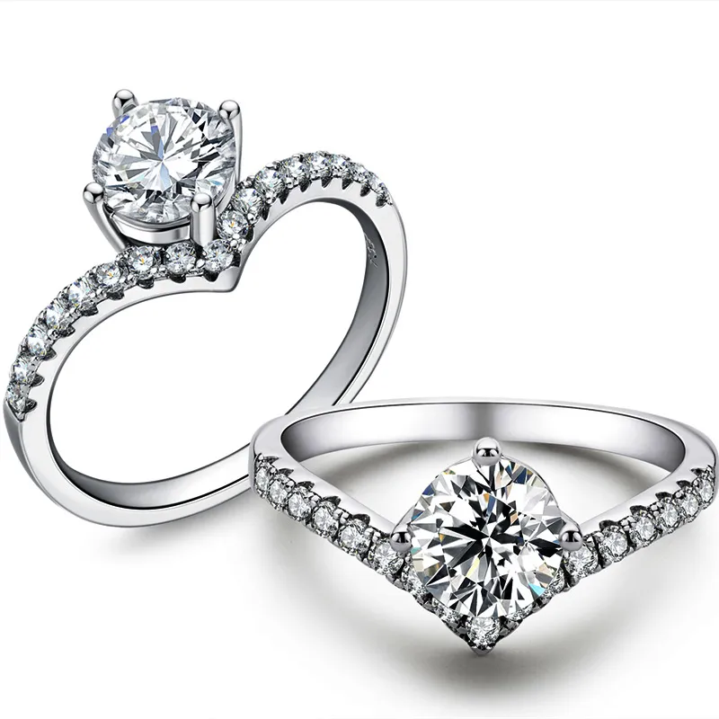 Anello di alta qualità nuovo europeo e americano ins vento V forma 1 carato mosan diamante anello femminile leggero lusso lusso anello in argento sterling 925