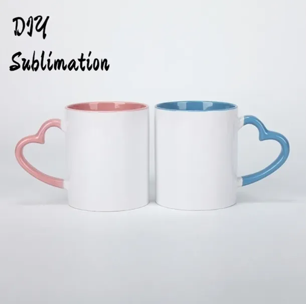 Newdiy sublimering 11 oz keramisk mugg med hjärthandtag 320 ml koppar med färgglad innerbeläggning specialvattenflaska kaffe hav frakt 261qh